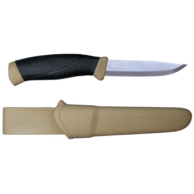 Morakniv Companion pārgājienu nazis – 2,5 mm nerūsējošā tērauda asmens, Friction Grip rokturis, smilšu  krāsā