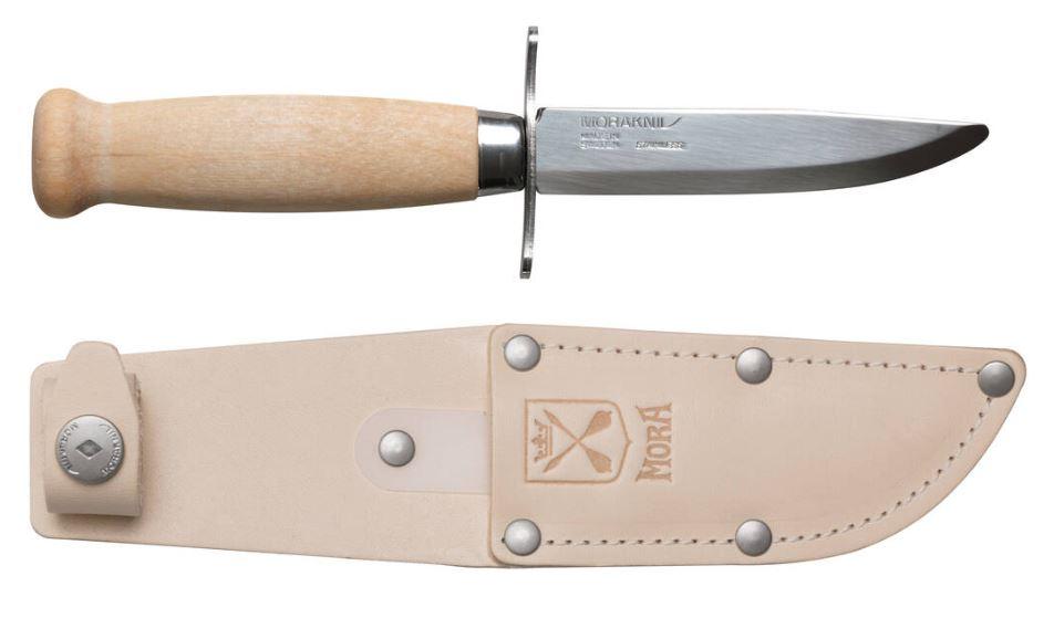 Bērnu nazis Morakniv Scout 39 Safe, ādas futrālis un dubults pirkstu sargs, dabīgā krāsā
