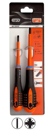 Elektriķu skrūvgriežu komplekts ERGO™ Combi 2 gab - PZ1/SL5; PZ2/SL6 - 1000V VDE