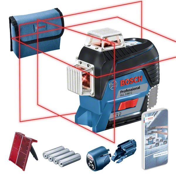 Līniju lāzers Bosch GLL 3-80 C, AA1, ± 0.2 mm/m, 30 - 120 m