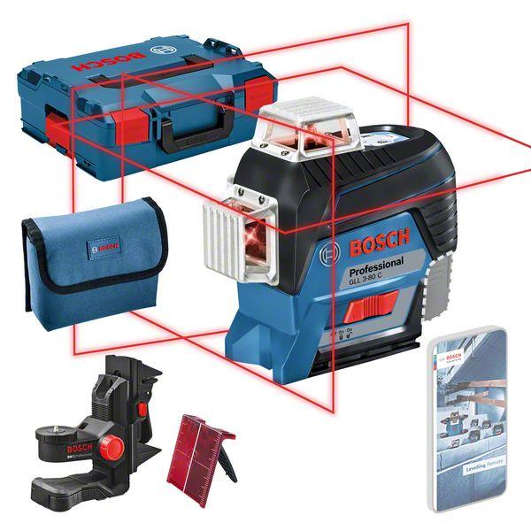 Līniju lāzers Bosch GLL 3-80 C, BM1, SOLO, ± 0.2 mm/m, 30 - 120 m