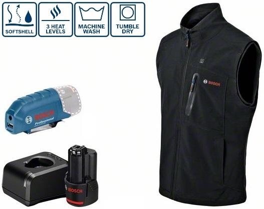 Apsildāma veste Bosch GHV 12V+18V + GAA 12V-21, (1x2.0Ah), izmērs S