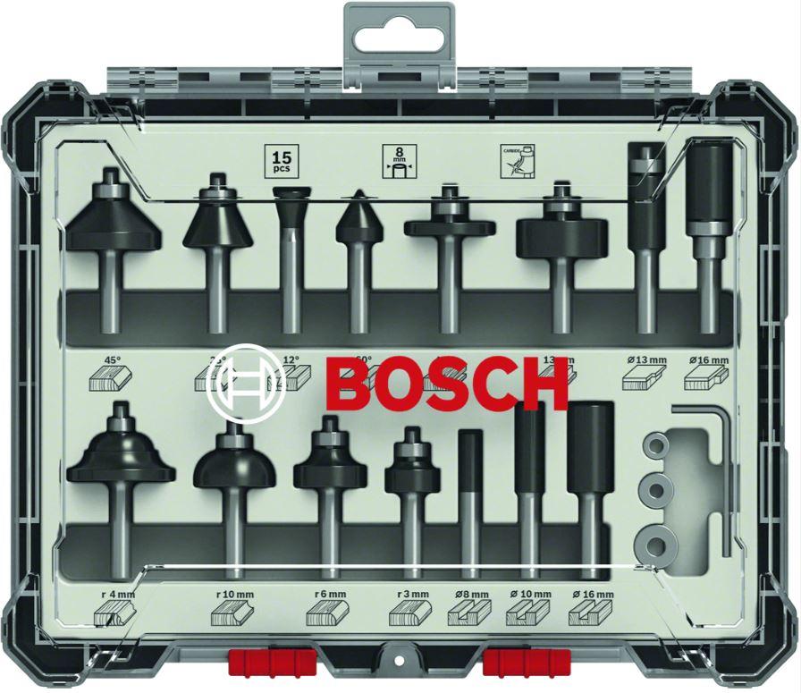 Routing drill bit set, 8mm shank, 15pcs