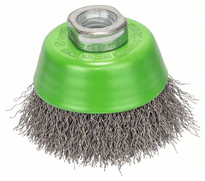 Wire cup brush for angle grinder, crimped stainless steel wire 0,30mm, Ø65mm, M14