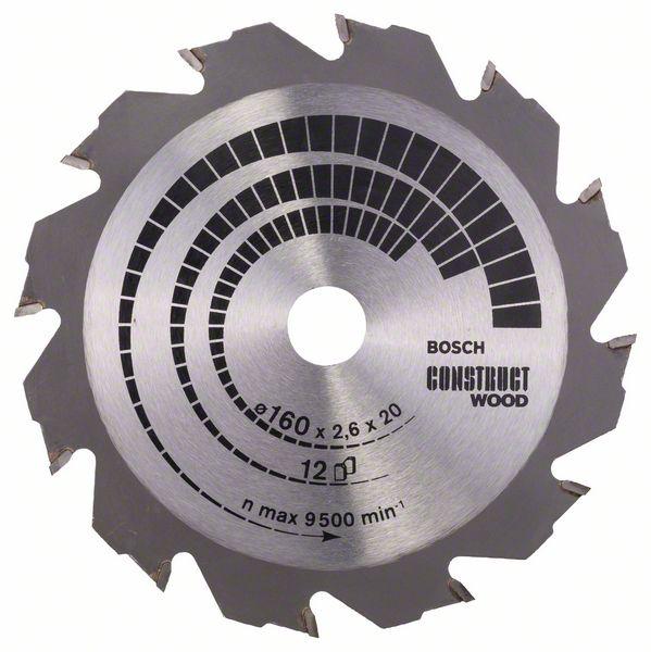 Bosch zāģa disks 160x20/16x2.6/1.6mm, 12HB, Construct wood