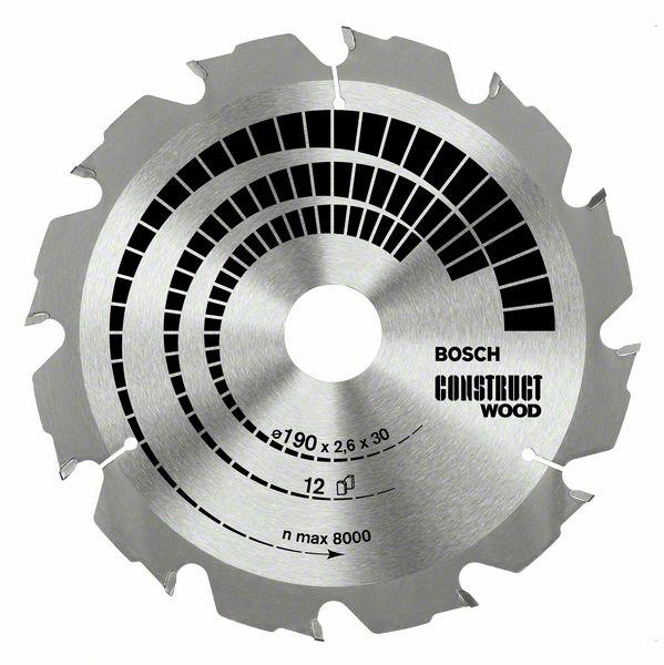 Bosch zāģa disks 190x30x2.6/1.6mm, 12HB, Construct wood