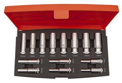 Deep hexagon socket set 6-19mm 3/8