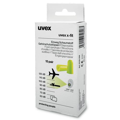 UVEX Ausu Aizbāžņi X-Fit, SNR: 37 dB, 15 Aizbāžņu Pāri Komplektā, Dzelteni