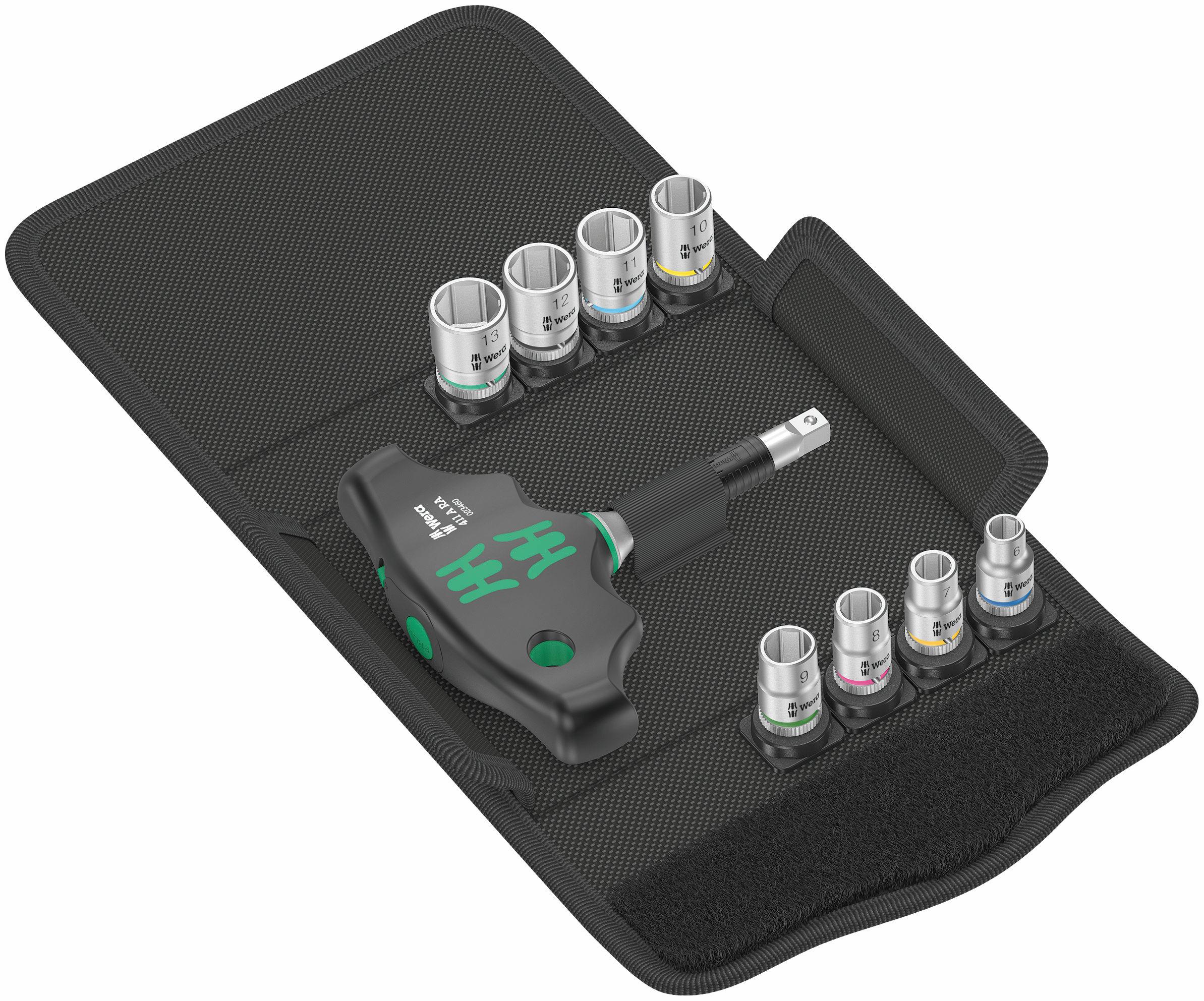 Wera Kraftform Kompakt 400 RA ratcheting T-handle screwdiver set with sockets, 9pcs 6-13mm