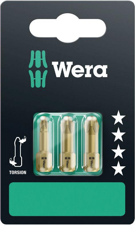 Wera Torsion (extra hard) uzgaļi, PZ1 x 25mm, PZ2 x 25mm, PZ3 x 25mm, 855/1 TH, blisterī