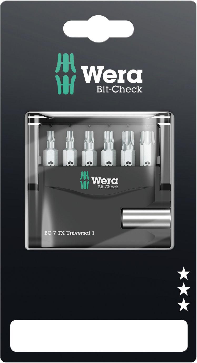 Wera Bit-Check 6 TORX Universal 1, 25mm uzgaļi ar 50mm turētāju, blisterī