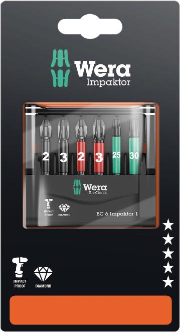Wera Bit-Check 6 Impaktor 1, 50mm uzgaļu komplekts, blisterī