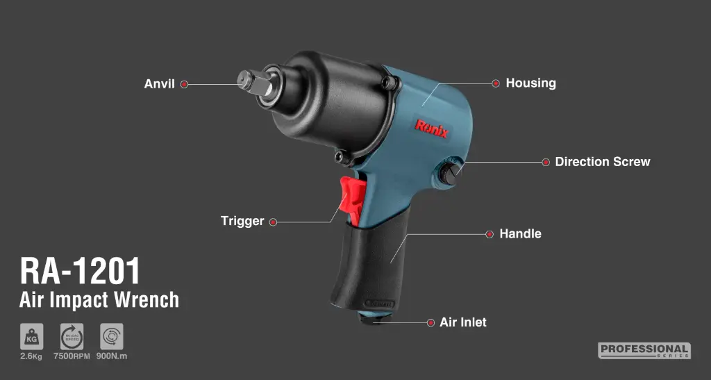 Air impact wrench 1/2 inch-900 N.m