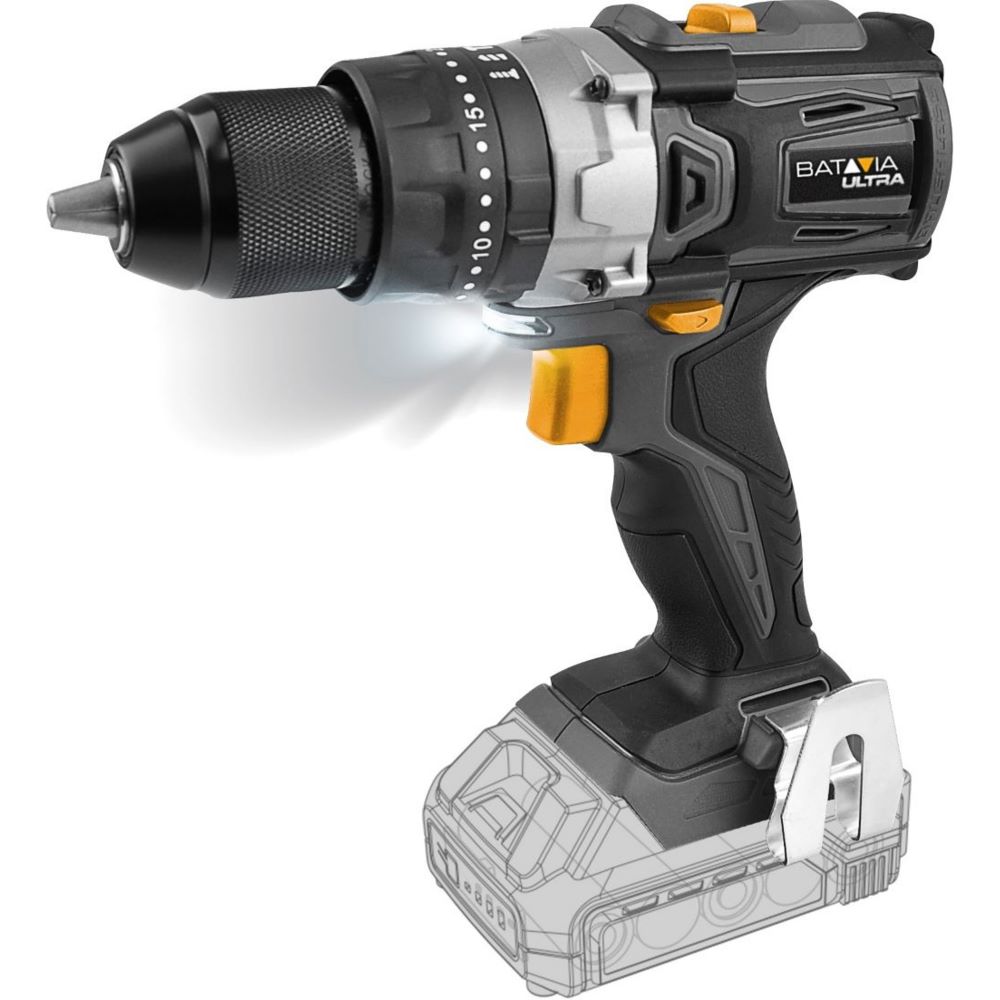 Batavia 18V brushless combi drill 60 Nm. With 2 x battery 4Ah and 1 x charger 2.4A