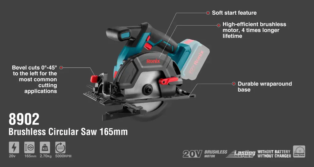 20V Brushless Cordless Circular Saw 165mm