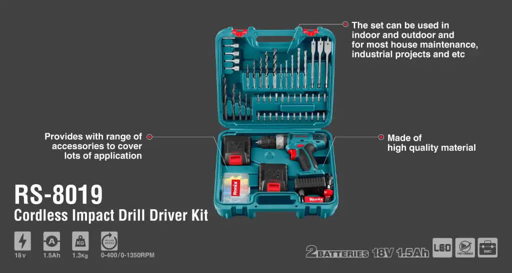 18V Cordless drill driver set-53 pcs-10mm-30N.m