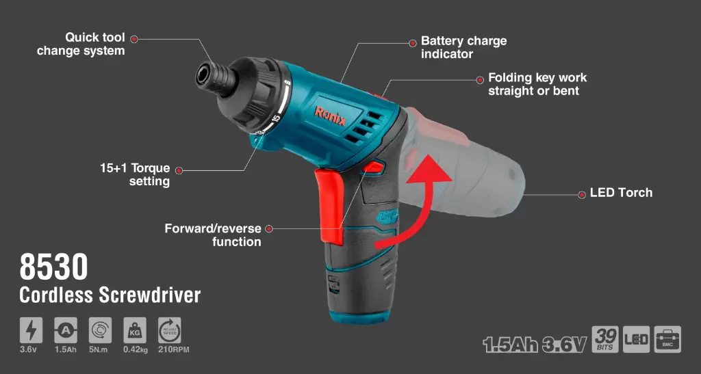 3.6V Foldable Cordless Screwdriver 5N.m