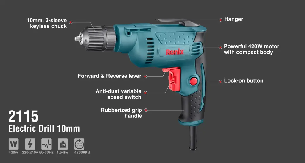 Ronix Electric drill with keyless 10 mm