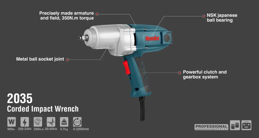 Ronix Electric impact wrench 900 W-1/2 inch