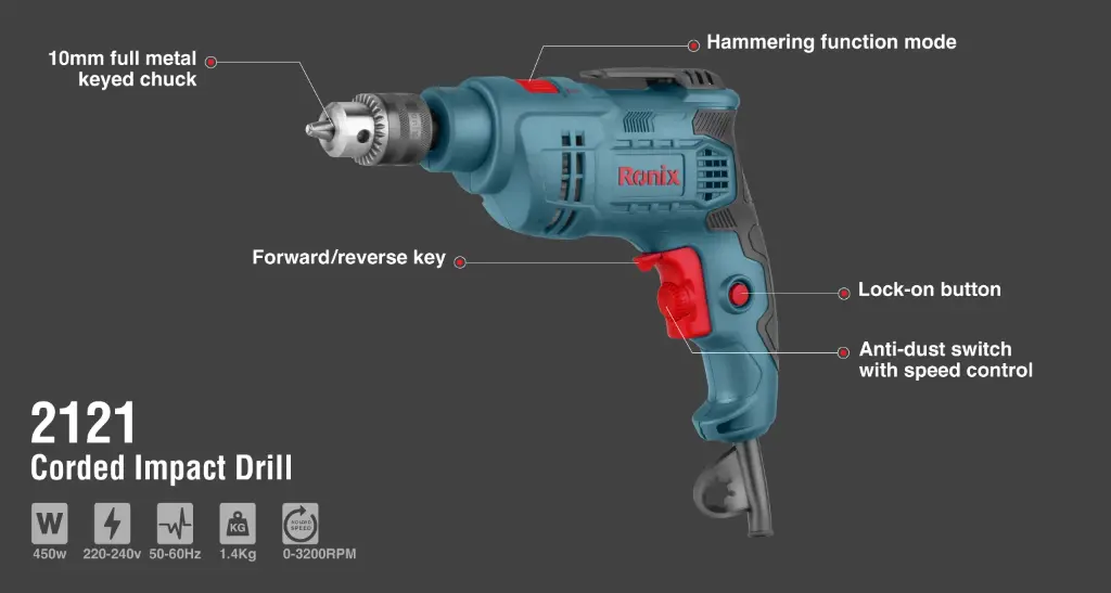 Electric Impact Drill 450W-10mm