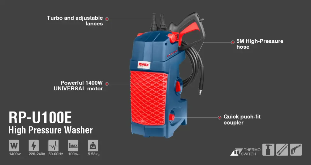 Universal High Pressure Washer 100 bar-1400W-Eco model