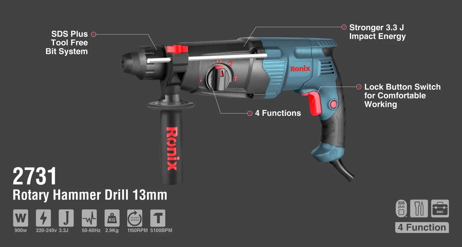 Rotary hammer 900w 30mm