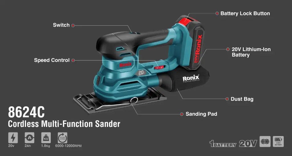 20V 3in1 Cordless Multi function sander 12000 RPM