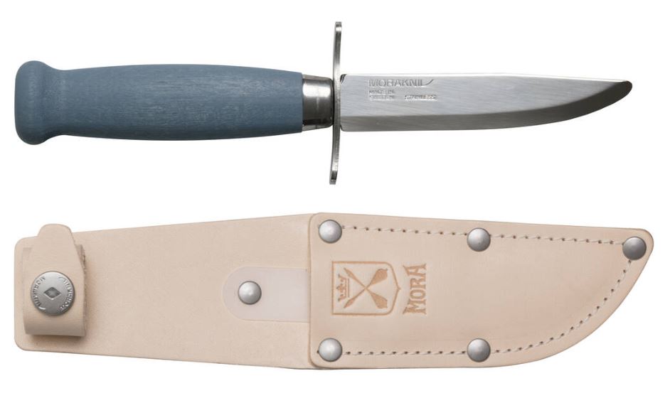 Kids knife Morakniv Scout 39 Safe, leather sheath and double finger guard, Blueberry