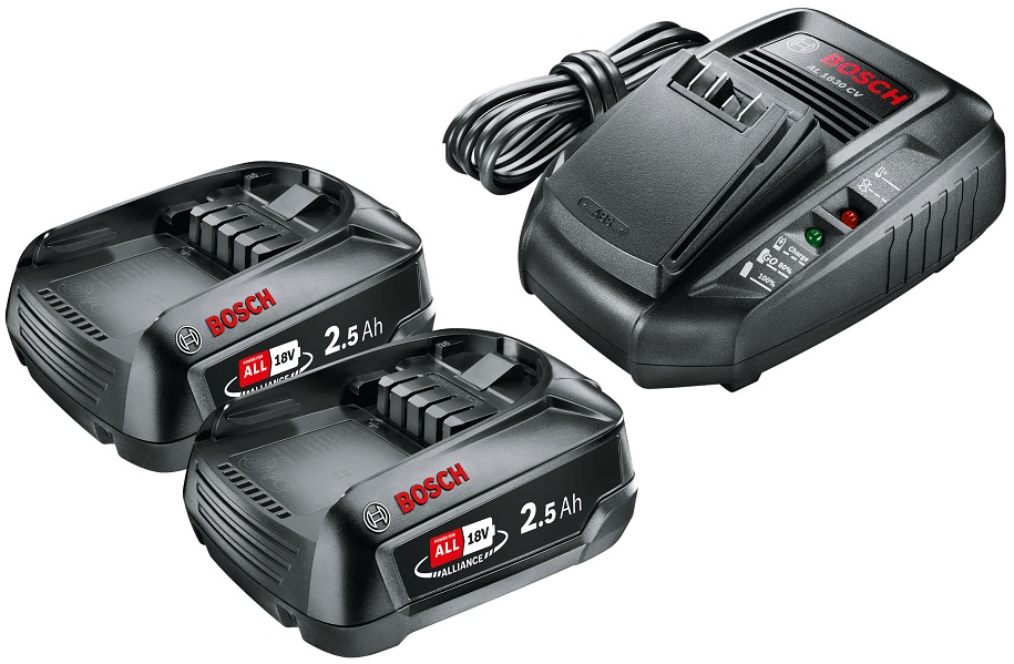 Akude + laadija komplekt: Bosch PBA 18V / (2x2,5 Ah) Li-ion + AL 1830 CV