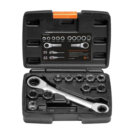 [500011] Universal Ratchet Socket Set 8-19 mm