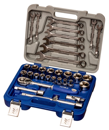 [129-33W-4] Sockets 8-32mm and combination wrenches 8-19mm set 1/2" 33 pcs Irimo