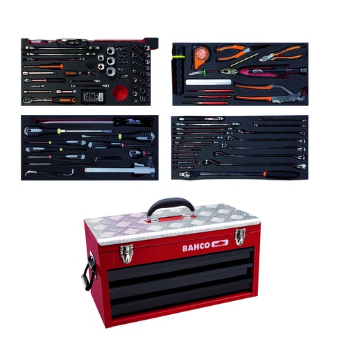 [1483KHD3RB-FF1] Aviation MRO mechanics tools in foam set 129 pcs in HD metal ridgid case 300x257x523 mm, inch sizes 1/4" and 3/8"