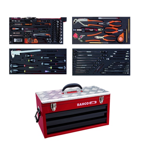 [1483KHD3RB-FF2] Aviation MRO mechanics tools in foam set 152 pcs in HD metal ridgid case 300x257x523 mm, inch sizes 1/4" and 3/8"