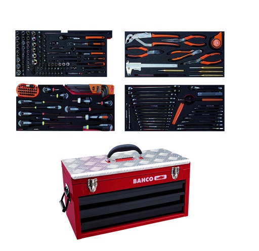 [1483KHD3RB-FF3] MRO mechanics tools in foam set 152 pcs in HD metal ridgid case 300x257x523 mm, mm sizes 1/4" and 3/8"