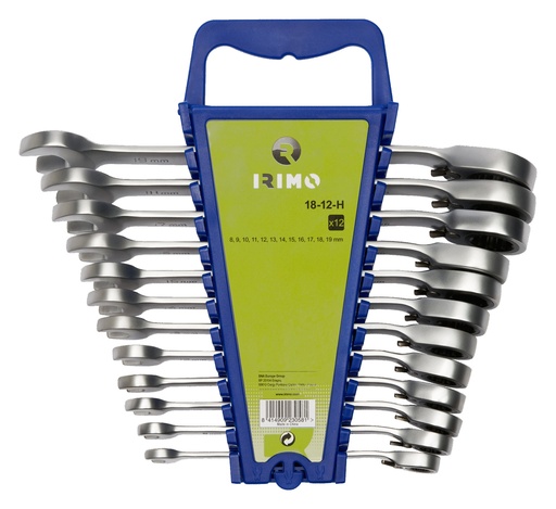 [18-12-H] Ratcheting combination wrench set 12 pcs 8-19mm Irimo