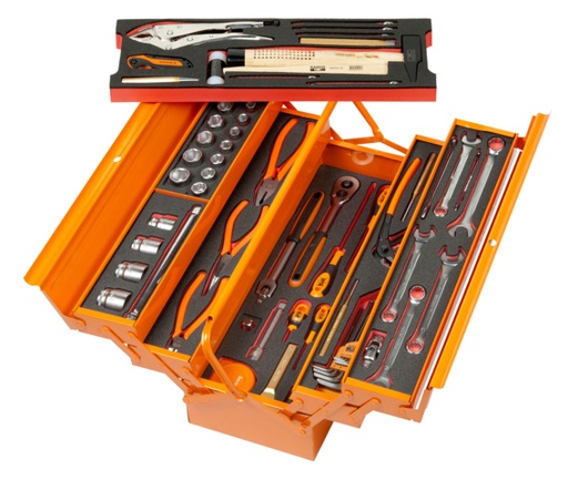 [3149-ORFF1] Aviation MRO mechanics tools in foam 54 pcs metal toolbox 200x220x530mm, inch sizes 1/4" and 3/8"