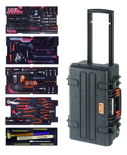 [4750RCHDW01FF2] Aviation MRO mechanics tools in foam set 159 pcs in HD ridgid case 267x365x560mm 31L on wheels, inch sizes 1/4" and 3/8"