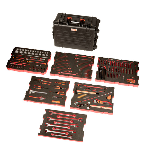 [4750RCHDW02FF1] MRO tool kit in foam set 195 pcs in HD ridgid case 600x275x460mm 53L on wheels, metric sizes 1/4" and 1/2"