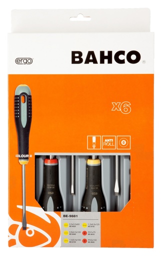 [BE-9881] Kruvikeerajate komplekt Bahco ERGO™ 6 osa - PH1/2; SL3,0/4,0/5,5/6,0